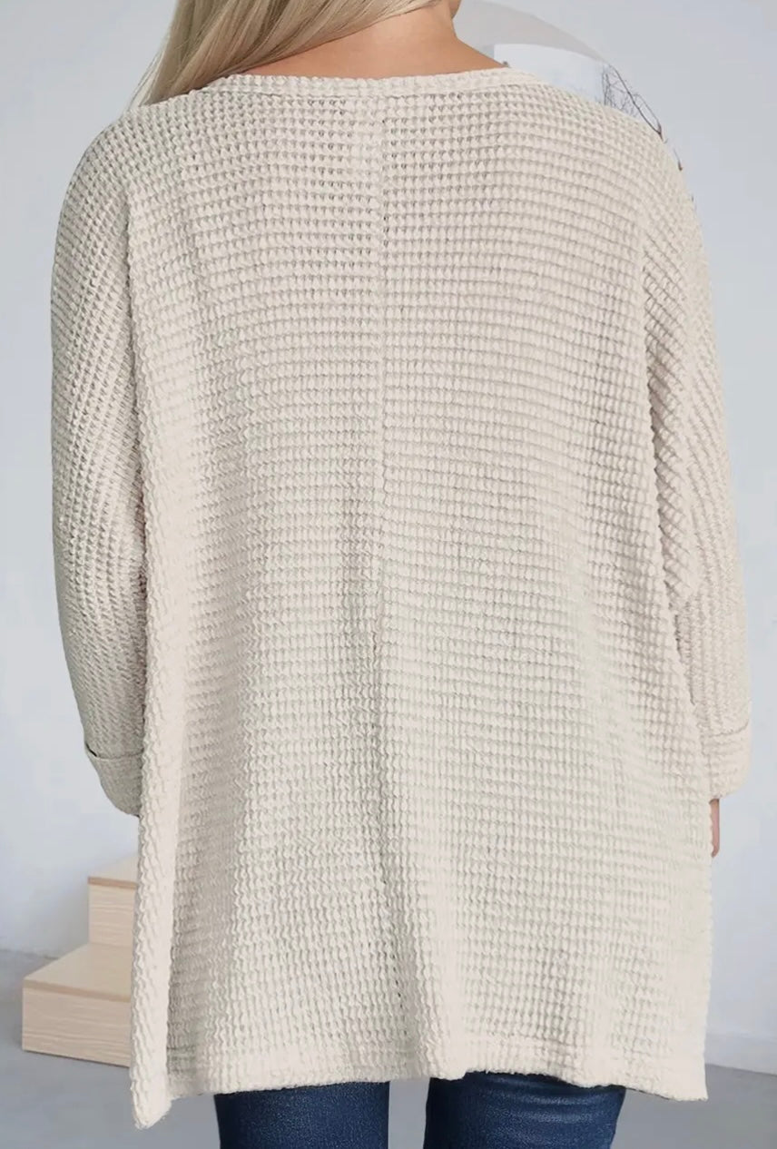 Waffle Knit Batwing Sleeve Oversized Top