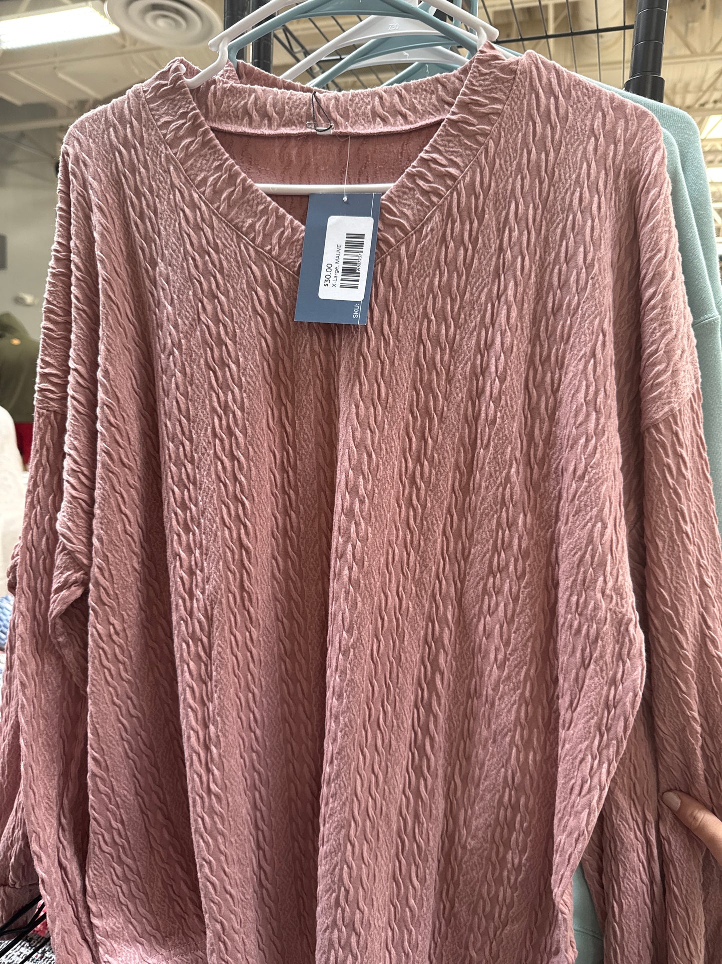 Textured V-neck Long Sleeve