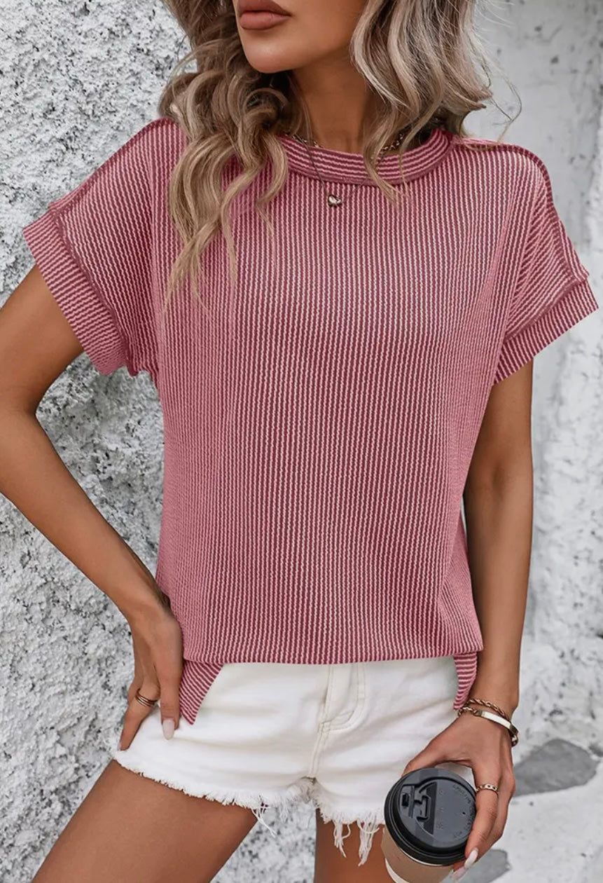 Ribbed Knit Round Neck Top