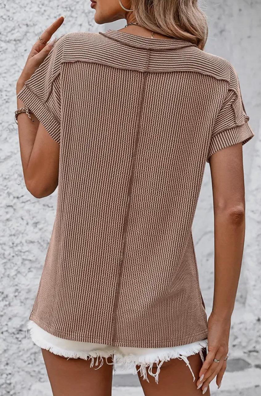 Ribbed Knit Round Neck Top