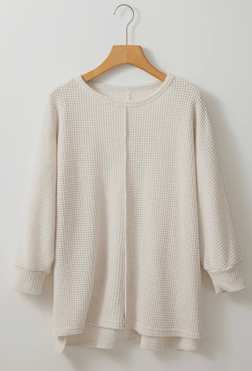 Waffle Knit Batwing Sleeve Oversized Top