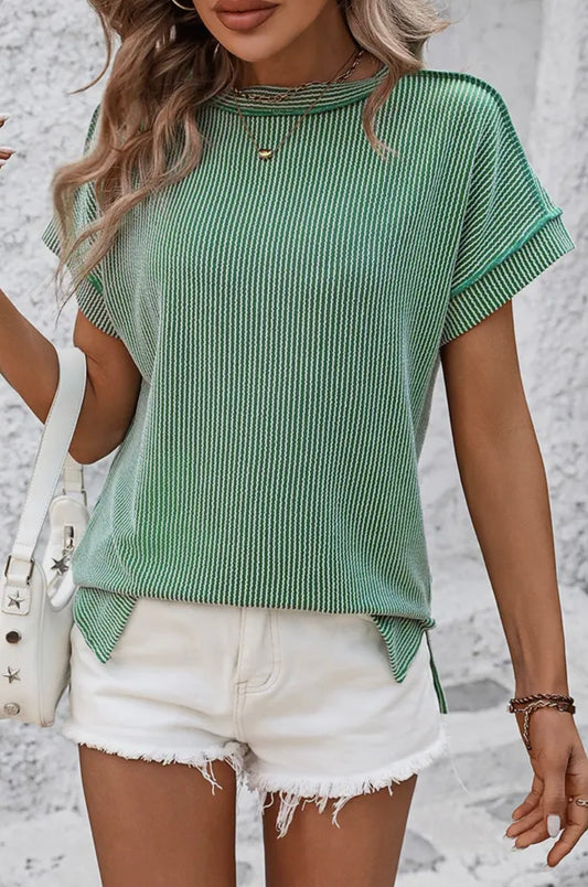 Ribbed Knit Round Neck Top
