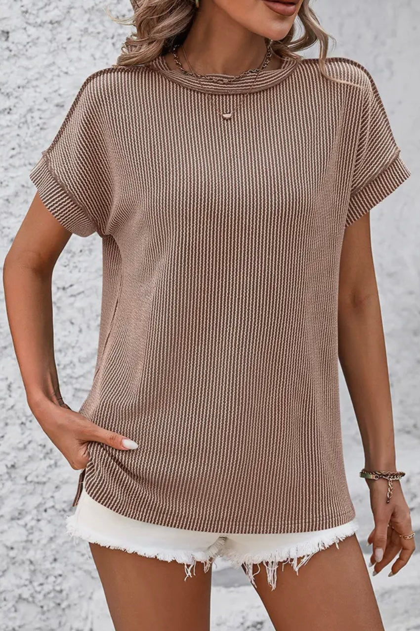 Ribbed Knit Round Neck Top