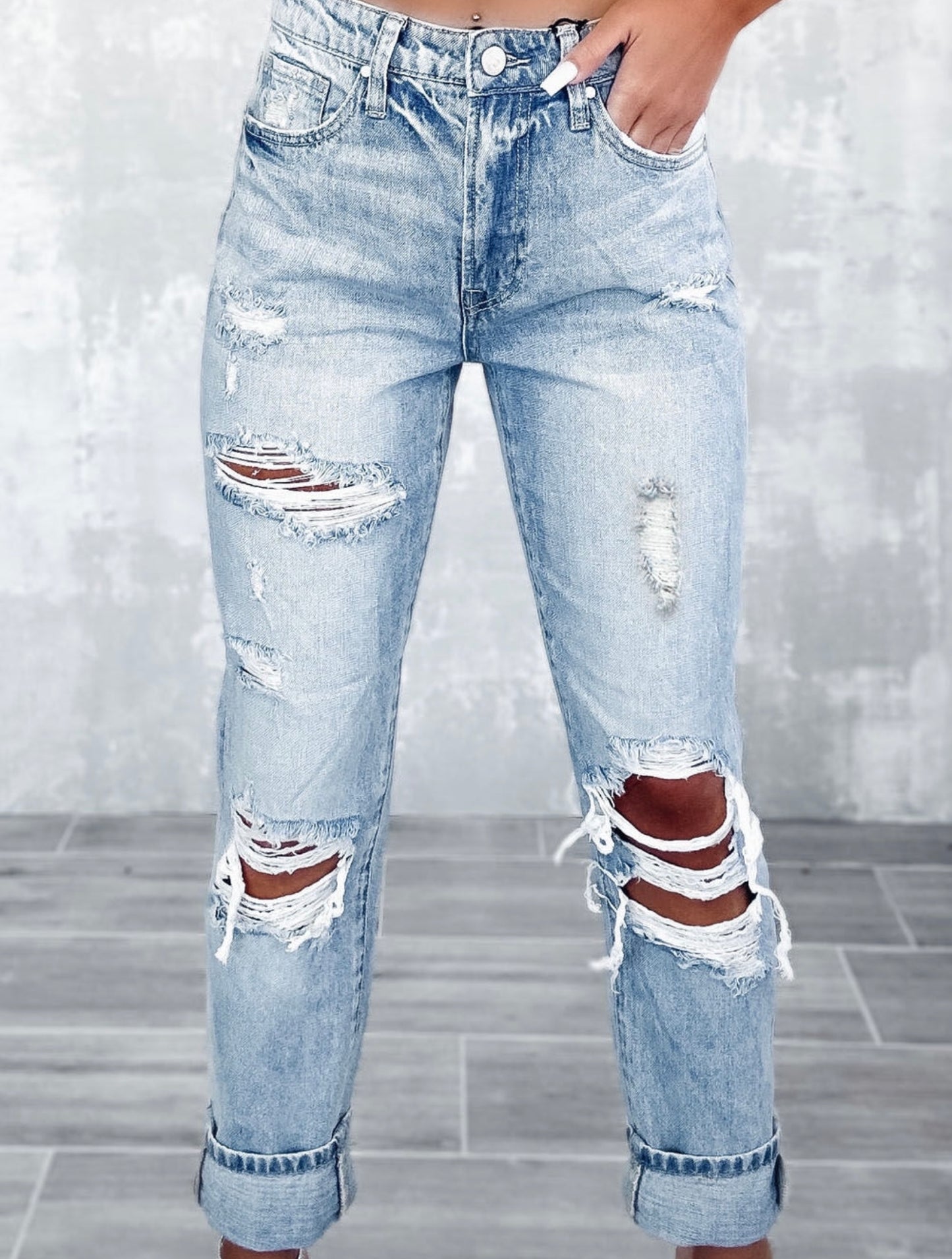 Distressed High Waist Jean- multi color options