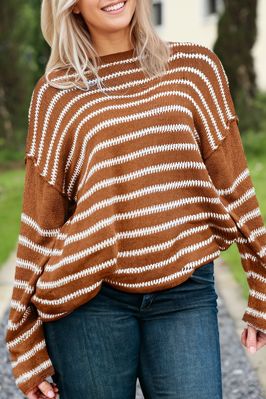 Stripe Printed Drop Shoulder Long Sleeve Sweater