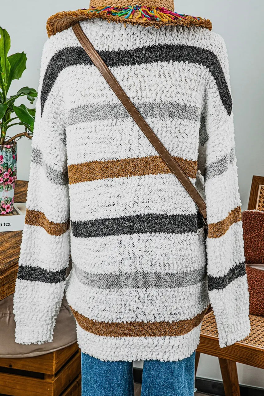 Striped Popcorn Knit Sweater